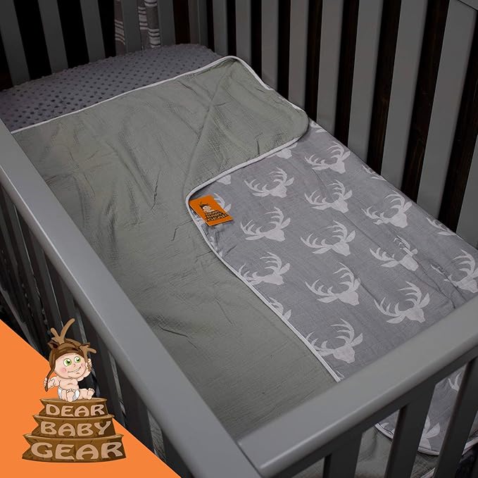 Dear Baby Gear Baby Blankets - Infant Essentials, Newborn Essentials, and Cute Stuff for Toddler Crib - Toddler Blankets for Boy and Girll - White Antlers on Grey, Slate Grey Muslin, 45" x 45"