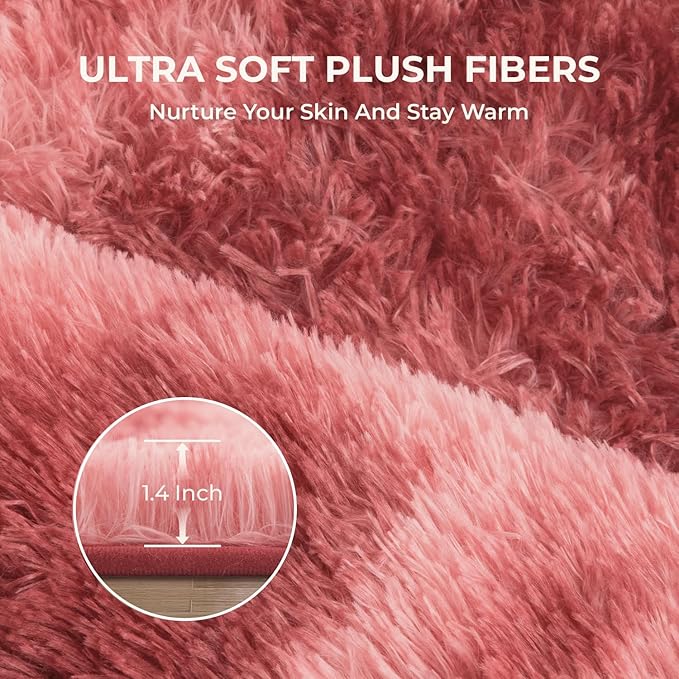 Litanika 3x5 Fluffy Shag Faux Fur Area Rug for Living Room Bedroom, Tie-Dyed Dark Red High Pile Soft Plush Shaggy Furry Bedside Playroom Dorm Carpet, Non-Slip, Non-Shedding Modern Indoor Floor Rug
