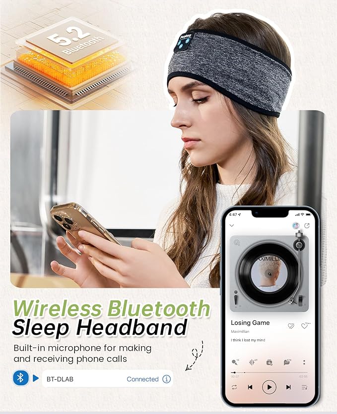 Perytong Sleep Headphones Bluetooth Headband Sleeping Headphones Wireless Sleep Headband with Comfortable Earbuds for Side Sleepers, Sleeping Eye Mask for Women Men Workout Running