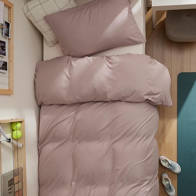 Bedsure Duvet Cover Twin/Twin XL Size - Soft Double Brushed Bedding Set for Kids & Adults, Zipper Closure, 2 Pieces, Includes 1 Duvet Cover (68"x90") & 1 Pillow Sham, NO Comforter, Dusty Rose