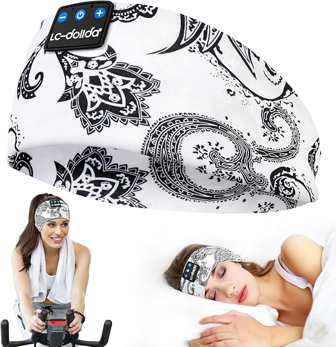 LC-dolida Sleep Headphones Bluetooth Wireless Headphones with Thin HD Stereo Speakers Perfect for Side Sleepers, Sport, Yoga, Travel