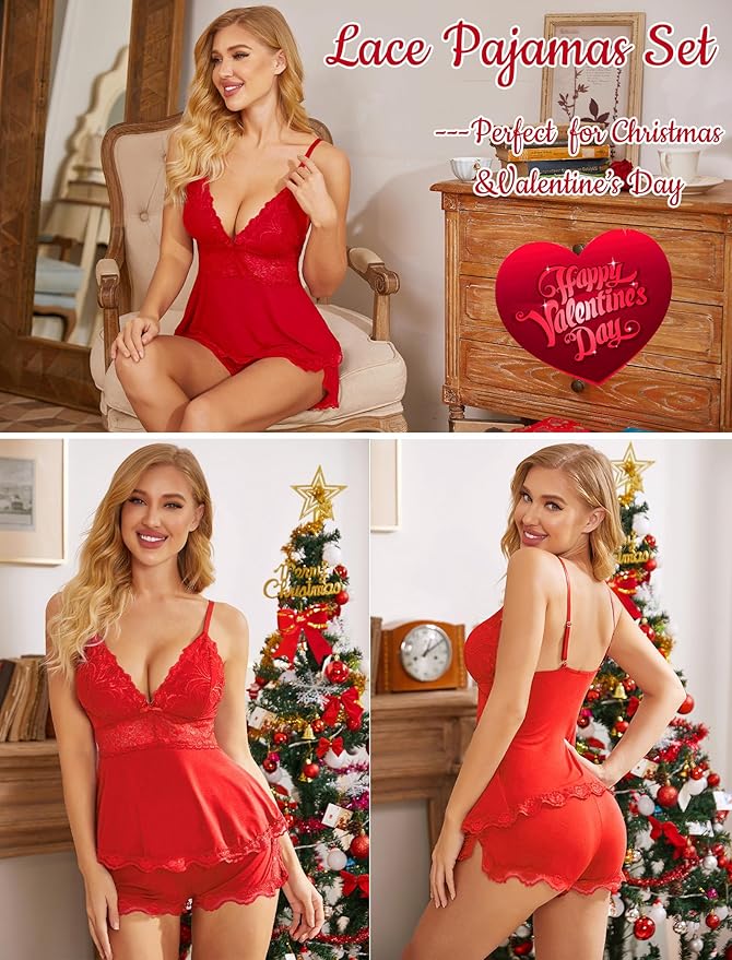 Avidlove Womens Sweetness Cami Set Lace Camisole Lingerie Nightwear Sexy Pajamas Lounge Sets