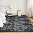 Litanika 5x8 Shag Area Rug for Living Room Bedroom, Tie-Dyed Dark Grey High Pile Soft Plush Shaggy Furry Bedside Playroom Dorm Carpet, Non-Slip, Non-Shedding Modern Indoor Floor Rug