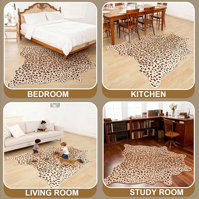 Leopard Rug, Cheetah Print Area Rug 5.2x6.5 Feet Faux Animal Print Skin Carpet for Living Room Bedroom Home Decor