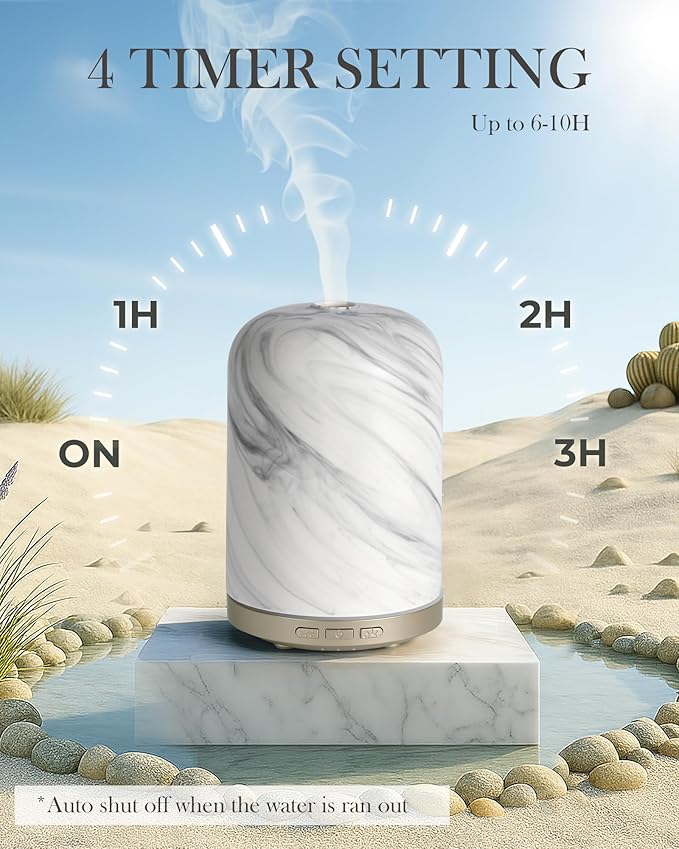 Onaboviva Essential Oil Diffuser - 2.4MHz Ultrasonic Ceramic Diffuser for Home, 120ml, Pulse&Continuous Mist, Bright/Dim/Breathing Lighting, Waterless Auto-Off, Aromatherapy Diffuser with USB Cable