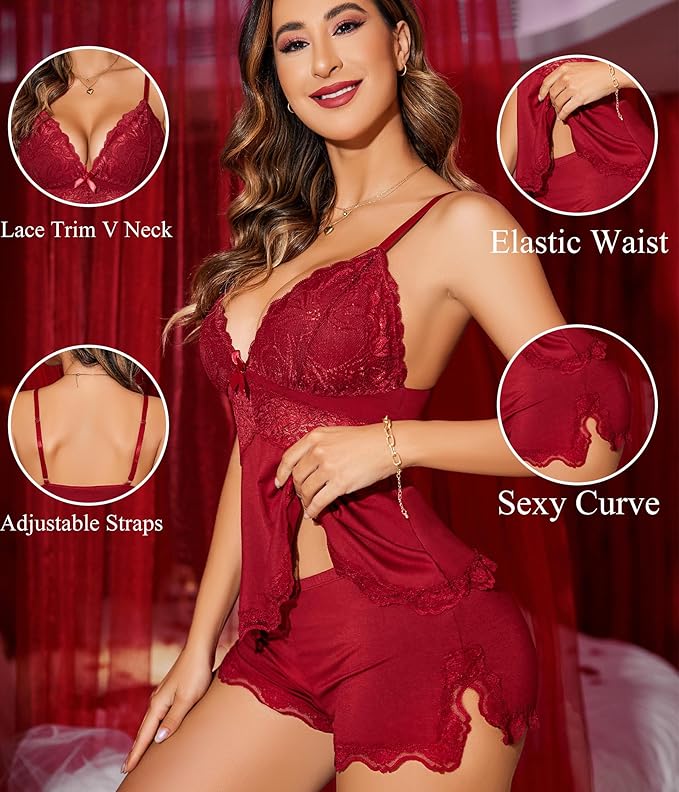 Avidlove Womens Sweetness Cami Set Lace Camisole Lingerie Nightwear Sexy Pajamas Lounge Sets