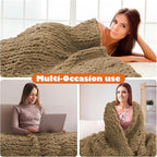 Chunky Knit Blanket Throw, 60x80inch Soft Chenille Yarn Throw, Handmade Warm Thick Cable Knit Crochet Blanket, Large Rope Knot Throw Blanket for Couch Bed Sofa,Dark Khaki