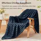 BEDELITE Updated Navy Throw Blanket for Couch and Bed- Super Soft and Warm 3D Checkered Fluffy Fuzzy Fleece Blanket, Luxurious Plush Cozy Blanket for Room Decor Spring, 50x60 inches