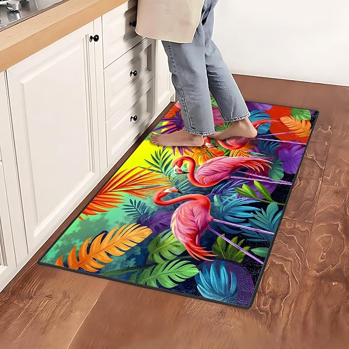 Tropical Flamingos Area Rug 2x3 ft Entry Rug Washable Boho Rugs Non Slip Low Pile Floral Door Mat Small Carpet for Bedroom, Bedside, Kids Room, Office, Dining Room
