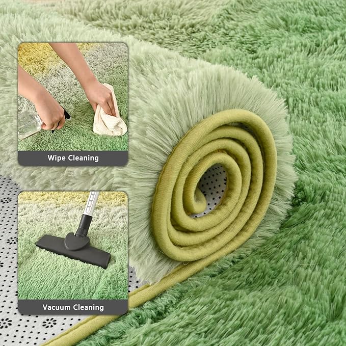 Yellow Green Area Rug 6x9 Large Rugs for Living Room Bedroom, Fluffy Cute Rug Modern Carpets for Kids Room, Non-Skid Rectangular Indoor Gradient Rug for Girls Boys Nursery Room Home Decor