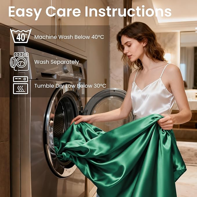 Love's cabin Twin XL Satin Sheet Sets - 3 Piece Dark Green Silky Bed Sheets with Deep Pockets, Luxury Silk Feel Satin Sheet Set Twin XL (1 Flat Sheet,1 Fitted Sheet,1 Pillow case)