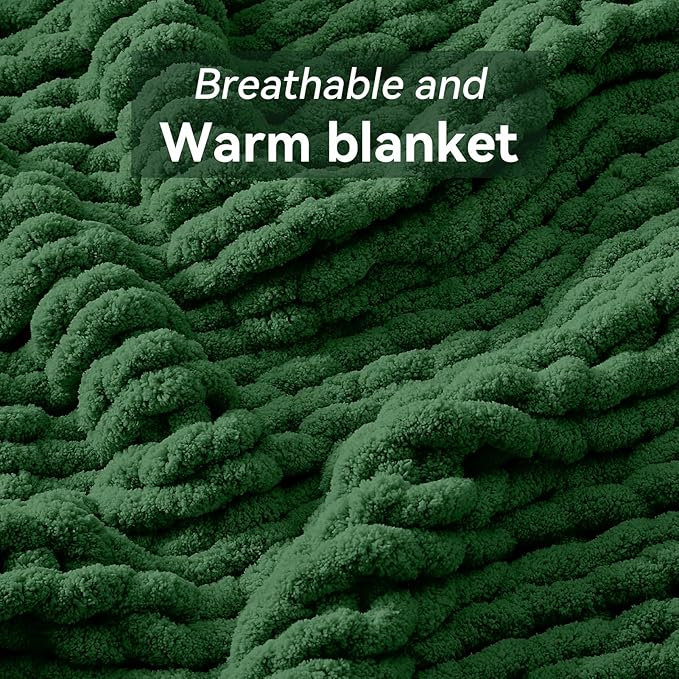 Negwoo Chunky Knit Throw Blanket, 30''*40'' Knitted Throw Chenille Yarn for Bed Couch, Handmade Grass Green Crochet Big Thick Blanket, Machine Washable Cute Comfy Blanket for Home Decor