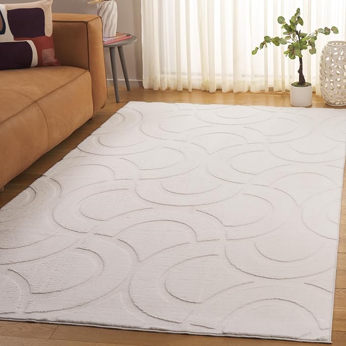 SAFAVIEH Washable Rug Faux Rabbit Fur Shag Collection - 4' x 6', Ivory, Slip Resistant & Easy Cleaning, Ideal for Living Room, Bedroom, Nursery, Boys & Girls Kids Playroom, Dining Space (FRF872A)