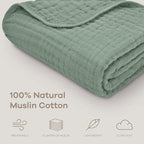 Comfy Cubs Muslin Baby Blanket - Soft, Lightweight, 6-Layer Cotton Swaddle Blankets for Newborns, Infants & Toddlers - 40" x 40" Large, Breathable & Versatile for Sleeping & Tummy Time - Fern