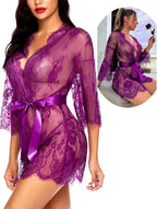 Avidlove Women's Lace Kimono Robe Babydoll Lingerie Mesh Nightgown S-5XL