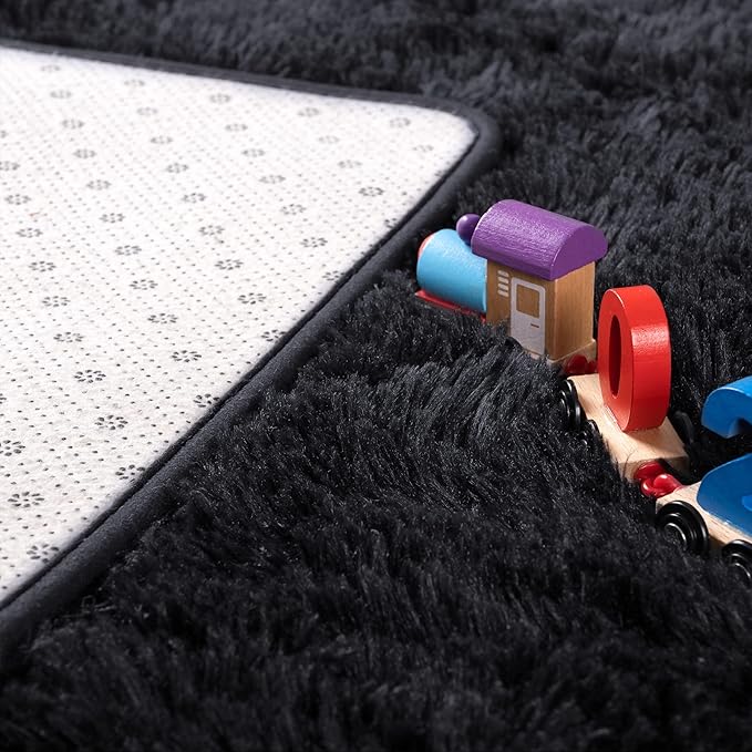 Noahas Large Fluffy Black 5x7 Area Rugs for Living Room Bedroom,Thick Shag Throw Rug,Big Soft Shaggy Bedside Non-Slip Plush Dorm Nursery Kids Carpet