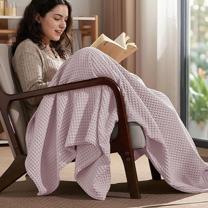 PHF Ultra Soft Waffle Weave Throw Blanket 50"x 60"- Washed Lightweight Breathable Cozy Woven Blanket for Bed - Aesthetic Decor for Couch Bedding Sofa Home Car - Lavender
