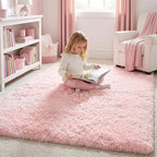 Amdrebio Pink Bedroom Rug 3x5 for Girls Room, Fluffy Plush Bedside Area Rugs for Kids Room Decor Aesthetic, Small Cute Indoor Floor Carpet, Fuzzy Shaggy Throw Rug for Preppy Dorm, Nursery, Playroom