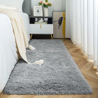 ISEAU Fluffy Runner Rug for Dorm, College, Apartment, Bedroom Plush Area Rugs, Shag Carpet with Rubber Backing Non Slip, Comfy Nursery Mat Bedside Rug for Kids Boys Room Home Decor, 2ft x 6ft, Grey