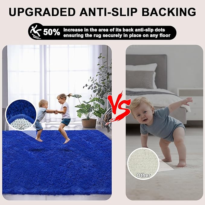 5x7 Area Rugs for Living Room Bedroom, Upgrade Non-Slip Soft Fluffy Shaggy Bedside Rug, Indoor Floor Carpet for Kids Girls and Boys Room, Dorms, Playroom, Nursery, Home Decor Aesthetic, Blue