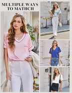 Silk Pajamas for Women Short Sleeve Satin 2 Piece Pj Set Soft V Neck Sleepwear Loungewear, S-XXL