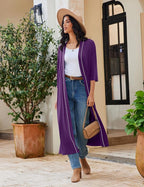 Ekouaer Robes for Women Long Knit Bathrobe Lightweight 3/4 Sleeves Kimono Robe Soft Sleepwear with Pockets S-XXL