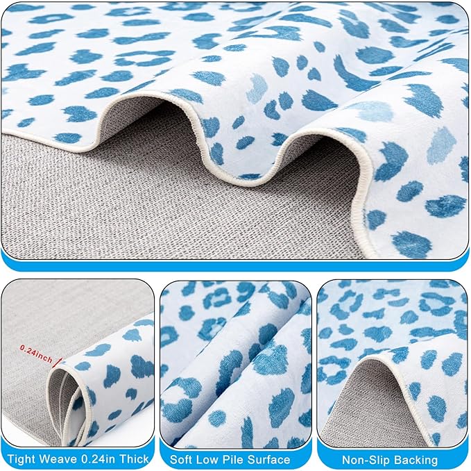 Leopard Rug, Cheetah Print Area Rug 5.2x6.5 Feet Faux Animal Print Skin Carpet for Living Room Bedroom Home Decor (Blue)