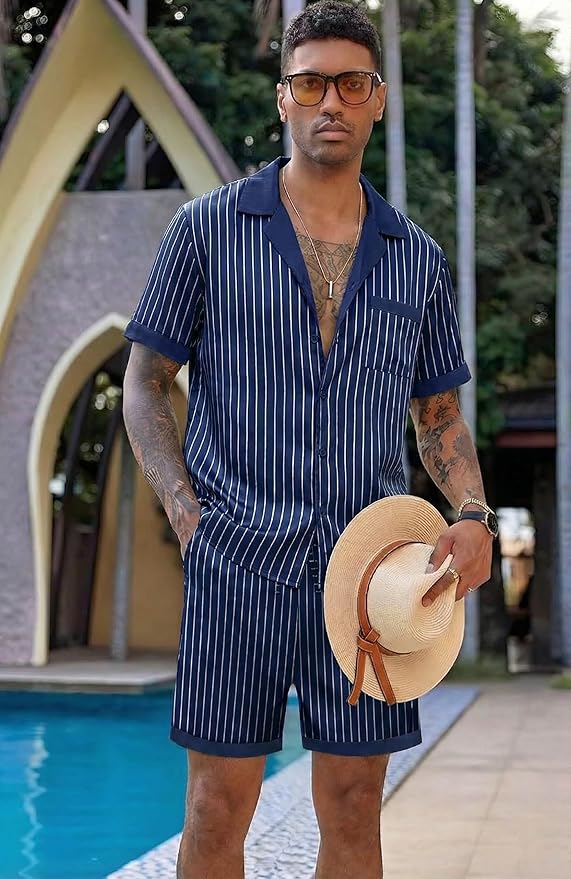 Ekouaer Men Satin Silk Pajamas Set with Pockets Sleepwear Shorts Satin Summer Loungewear 2 Piece Button Down Set S-3XL
