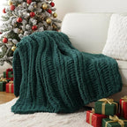 Battilo Christmas Green Throw Blanket for Couch, Chunky Knit Throw Blanket, Super Soft Warm Cozy Chenille Throw Blanket for Bed, Sofa, Living Room, Christmas Decor, 50"x60"