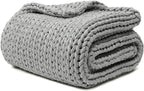 YnM 100% Cotton Weighted Blanket, Handmade Chunky Knitted Throw, No fillers Design, Soft and Breathable, Machine Washable Bed Blanket for Sleep or Home Decor (Lighte Grey, 60x80 Inch, 25lbs)