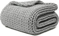 YnM 100% Cotton Weighted Blanket, Handmade Chunky Knitted Throw, No fillers Design, Soft and Breathable, Machine Washable Bed Blanket for Sleep or Home Decor (Lighte Grey, 50x60 Inch, 15lbs)