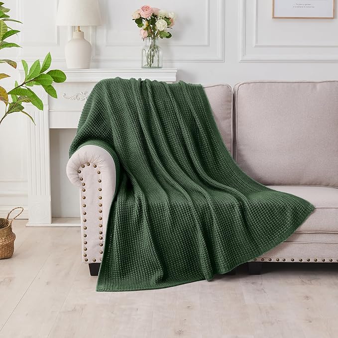 Douceur Christmas Green Throw Blanket for Bed, Soft Chunky Cable Knit Throw Blanket, Classic Fisherman's Rib Stitch Pattern Throw for Living Room,60"X80"