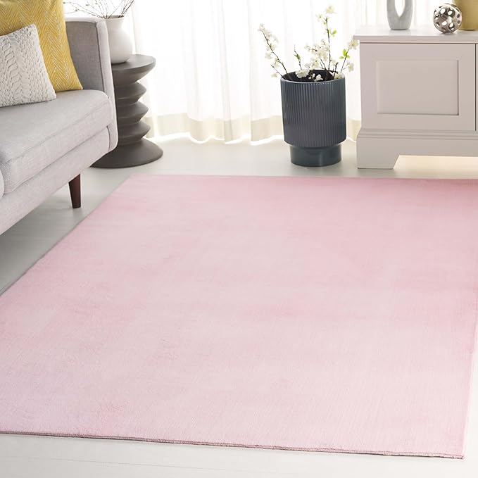 SAFAVIEH Washable Rug Faux Rabbit Fur Shag Collection - 6' x 9', Pink, Slip Resistant & Easy Cleaning, Ideal for Living Room, Bedroom, Kids Playroom, Nursery, Dining Space (FRF100U)