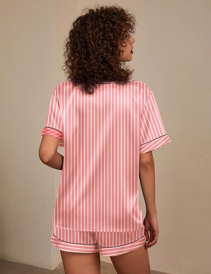 Ekouaer Silk Pajama for Women Short Sleeve Satin Pj Set Two Piece Soft Sleepwear Loungewear, S-XXL