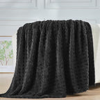 NEWCOSPLAY Super Soft Throw Blanket Black Premium Silky Flannel Fleece 3D Waffle Checkered Lightweight Bed Blanket All Season Use (Black, Throw(50"x70"))