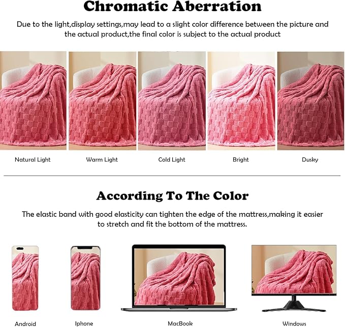 NEWCOSPLAY Super Soft Queen Blanket Coral Pink Premium Silky Flannel Fleece 3D Checkered Lightweight Bed Blanket All Season Use (Coral Pink Checkered, Queen(90"x90"))