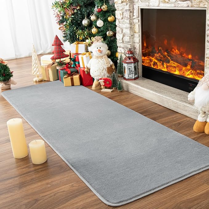 Przemy Washable Grey Rugs for Bedroom Living Room, 2x6 Feet Runner Rug Soft Memory Foam Indoor Carpet for Hallway Kids Boys Girls Room Dorm Bedside Nursery Decor Mat