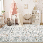 XLUEZ Area Rug 6x9 Living Room Rug, Machine Washable Vintage Distressed Boho Area Rug Non-Slip Soft Low Pile Large Indoor Rugs for Bedroom Kitchen Dining Room Office(Brown Green,6'x9')