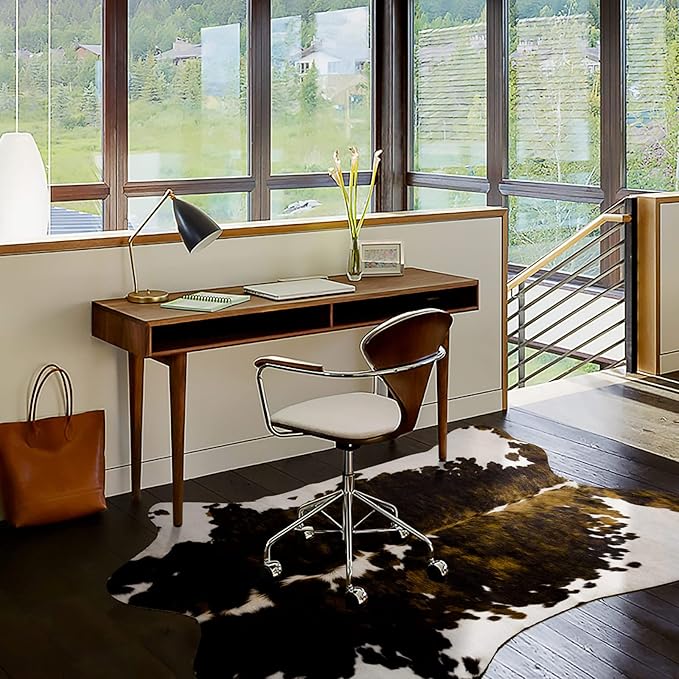 HOMORE Cowhide Rug, 3.6 x2.3ft Area Rugs Small Cow Print Rugs for Bedroom Faux Cow Hide Animal Print Rug for Living Room Office Table Western Decor, Dark Brown