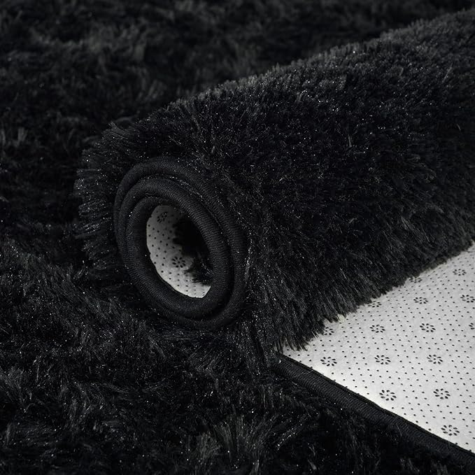 ISEAU Ultra Soft Fluffy Rug for Bedroom, 3 x 5 Feet Shaggy Area Rugs for Living Room Fuzzy Carpet Comfy Nursery Mat Bedside Carpets for Kids Boys Room Home Decor, Black