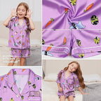 QPANCY Kids Satin Pajamas Sets Baby Boy Girl Button-Down Silk Sleepwear 2 Piece Short Sleeve Loungewear Clothes Set