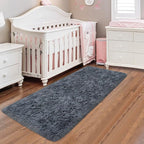 Runner Rug for Bedroom 2x6 Grey Fluffy Shaggy Rug Soft Plush Fuzzy Area Rug Bedside Runners for Hallway Kids Nursery Dorm Playroom Living Room with Non Slip Modern Indoor Decor Carpet