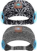 2-Pack Sleeping Headphones, Headband Headphones with Ultra-Thin HD Stereo Speaker, Bluetooth Headband for Sports, Workouts, Insomnia, Yoga, Air Travel, Meditation - Gray&Pattern Black