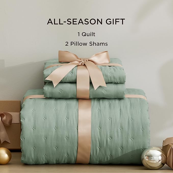 Bedsure Quilts Queen Size - Sage Green Bedspread Queen Size & Lightweight Comforter, Modern & Boho Coverlet with Clover Pattern, Ultra Soft All-Season Bedding, 90 x 96 Inches | Stitch-Free Quilting, Ultra Soft, Lightweight, Machine Washable, Pet-Friendly