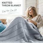 RECYCO Cable Knit Light Grey Throw Blanket Twin Size for Couch, Super Soft Warm Cozy Decorative Knitted Throw Blanket 3.6LB for Bed, Sofa, Chair Large 60"x80"
