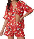 Ekouaer Womens Satin Pajamas Set 2 Piece Button Down Silk Pjs Ruffle Short Sleeve Shorts Set Notch Collar Sleepwear