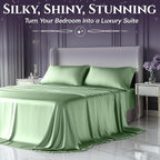 SLEEP SANCTUARY Satin Sheets Queen Size – 4 Piece Luxury Silky Bed Set, Softer Than Silk, 15" Deep Pocket, Cooling & Wrinkle-Free, Moisture-Wicking & Breathable for Hair & Skin (Sage Green)