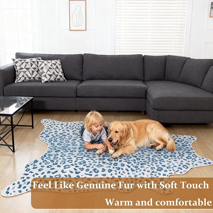 Leopard Rug, Cheetah Print Area Rug 4.6x5.2 Feet Faux Animal Print Skin Carpet for Living Room Bedroom Home Decor (Blue)