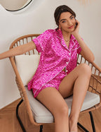 Ekouaer Silk Pajamas for Women Short Sleeve Sleepwear Soft Button Down Loungewear 2 Piece Satin Pjs Shorts Set