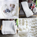 Chunky Knit Blanket Hand Made Merino Wool Throw Boho Bedroom Sofa Home Decor Giant Yarn(White 40"x60")